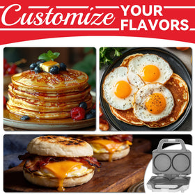 SugarWhisk Dual non-stick griddles with cleaning brush for easy cleanup.