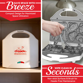 SugarWhisk easy-clean nonstick surface speeds cleanup after baking fun waffles.