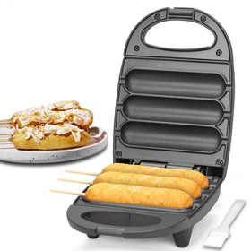 SugarWhisk electric corn dog maker front view showing compact, space-saving design.