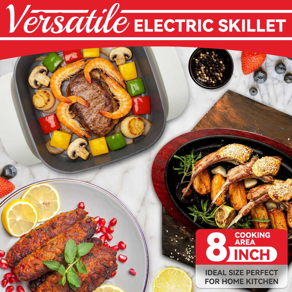 SugarWhisk electric skillet with integrated heating element delivers consistent warmth.