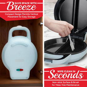 SugarWhisk Flip Omelette Maker compact design fits on small counters.