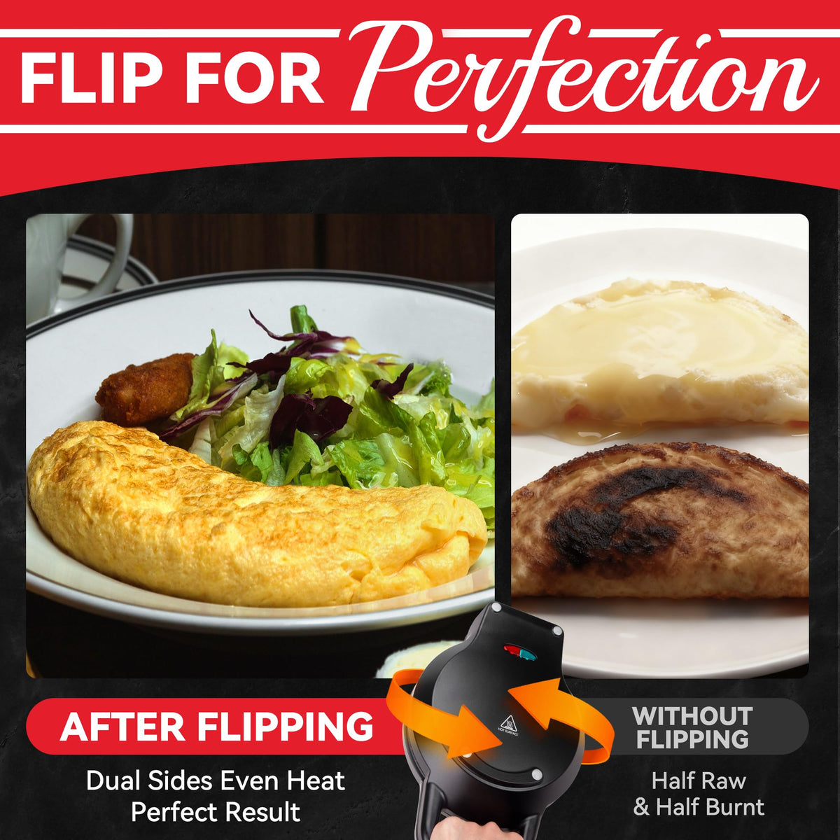 SugarWhisk Flip Omelette Maker's nonstick coating simplifies cooking and cleanup after meals.