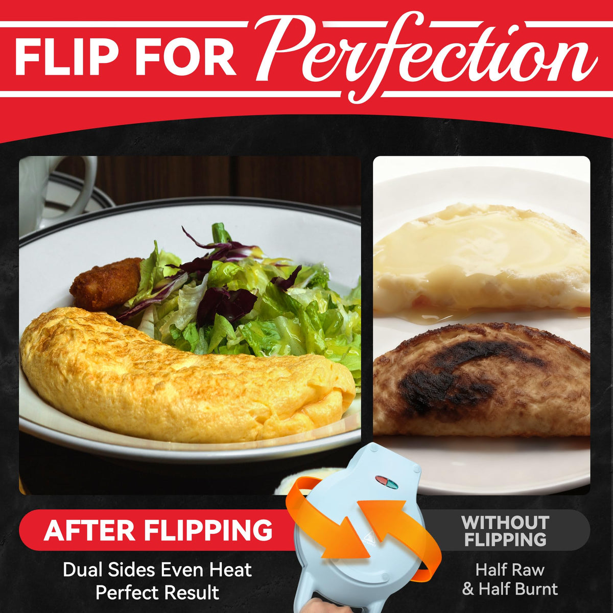 SugarWhisk Flip Omelette Maker nonstick surface for easy release.