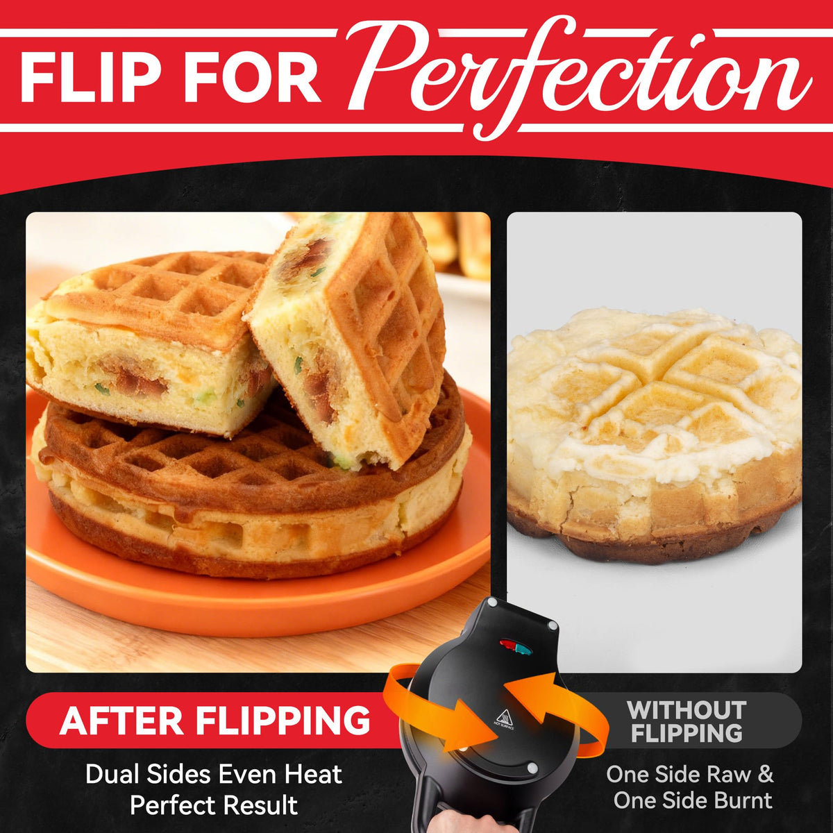 SugarWhisk flip-friendly nonstick plates ensure even browning on both sides.