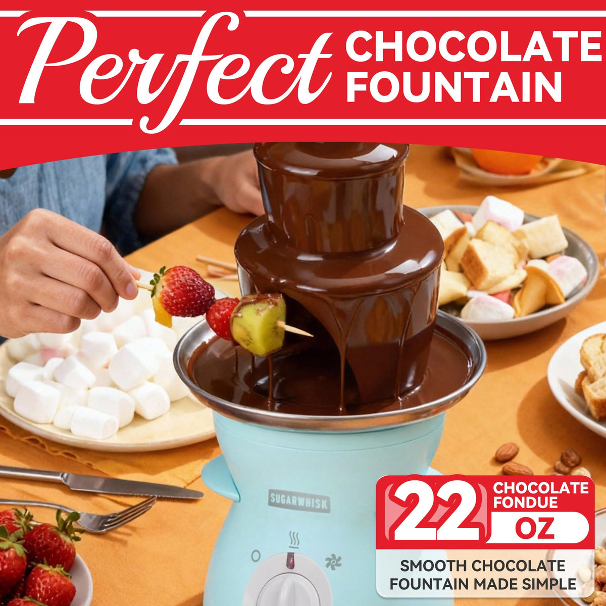 SugarWhisk chocolate flow showcasing a smooth cascade for guests.