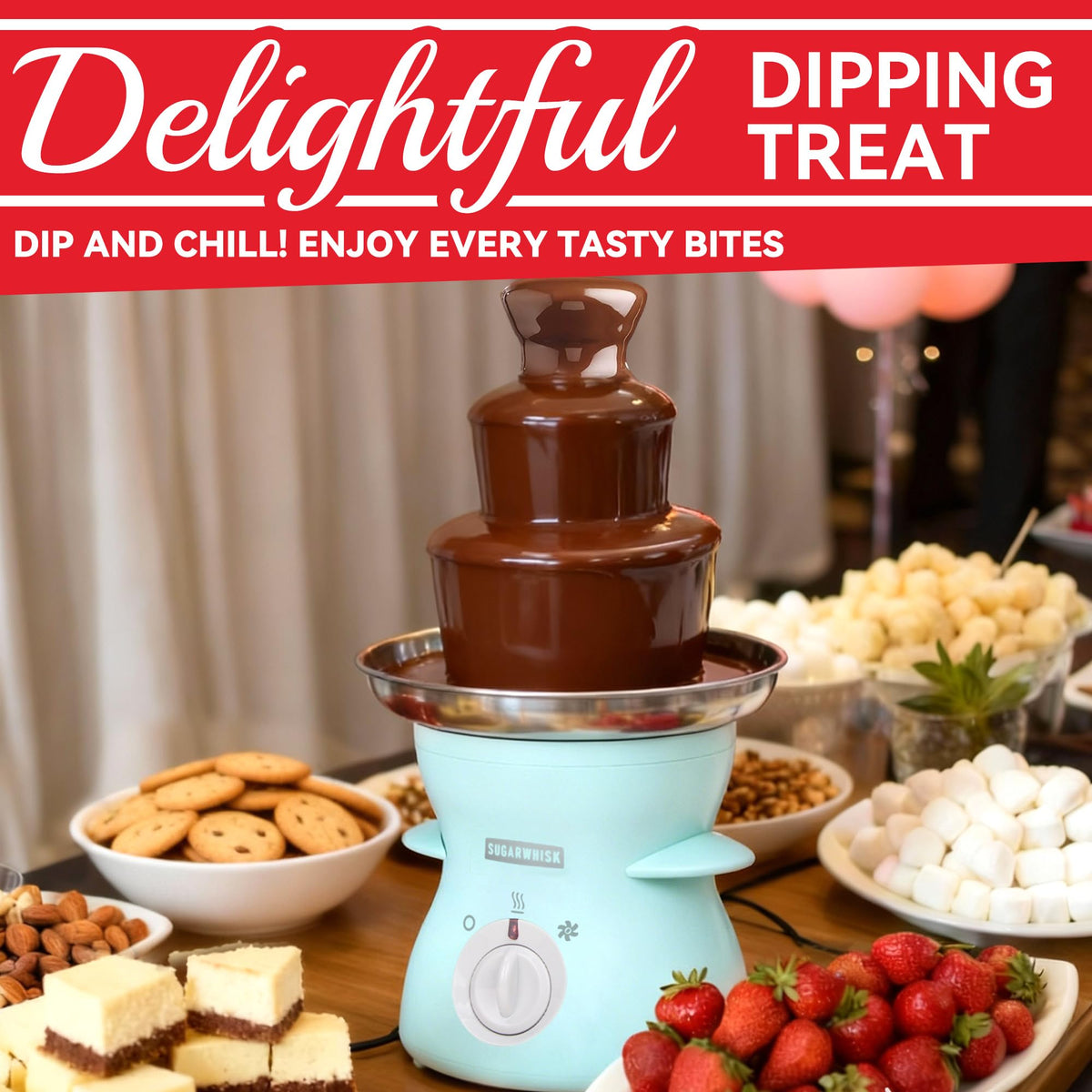 SugarWhisk fruit-dipping station ready for fresh fruit and treats.