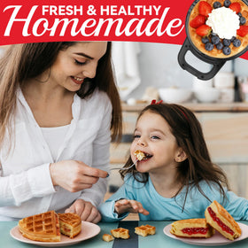 SugarWhisk graphite-colored waffle iron blends with modern kitchen aesthetics.