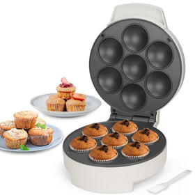 SugarWhisk Mini Cupcake Maker front view showcases compact design for small kitchens.