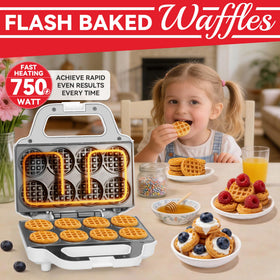 SugarWhisk mini waffle maker batter pour captures batter ready for bite sized waffles