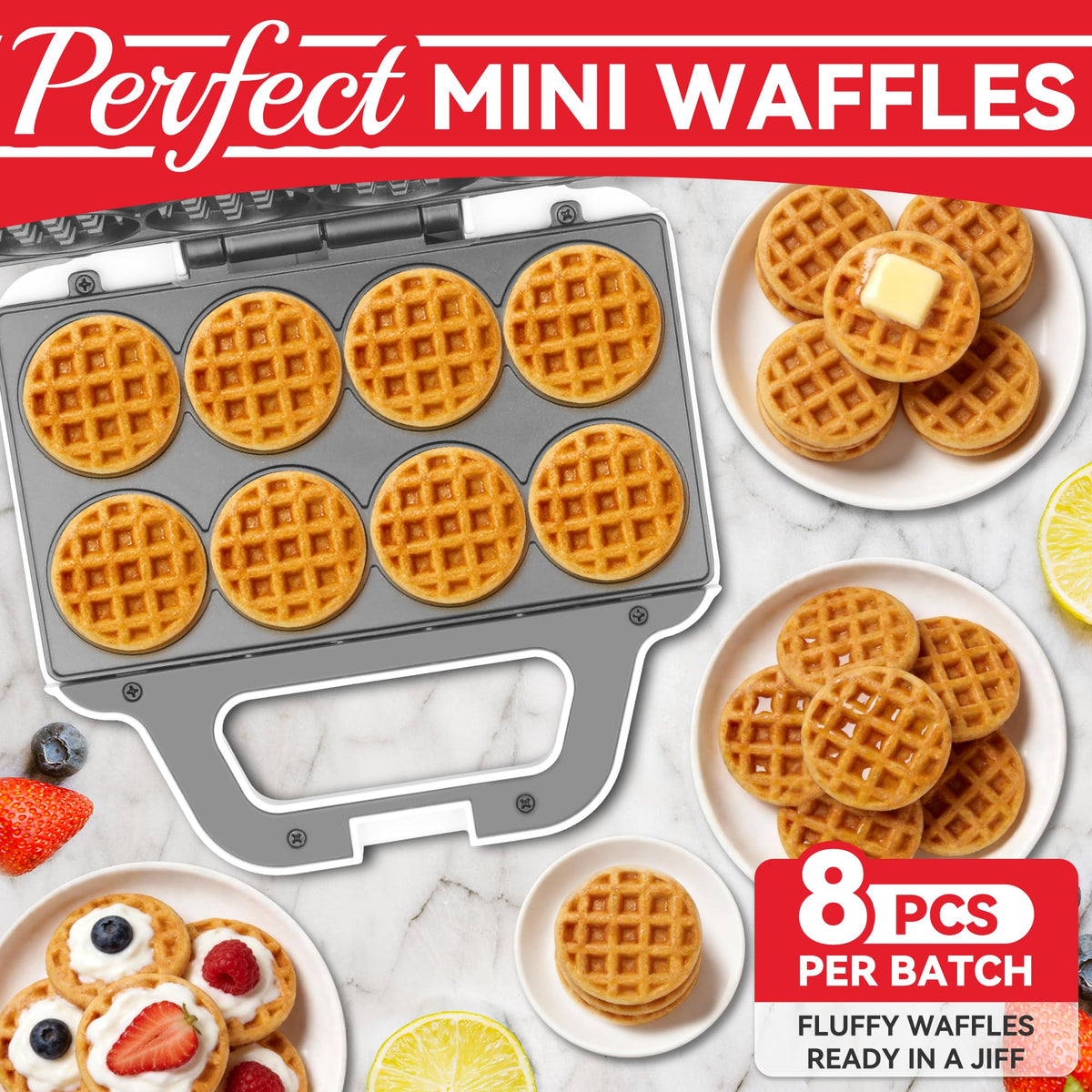SugarWhisk mini waffle maker nonstick surface eases cleaning after cooking