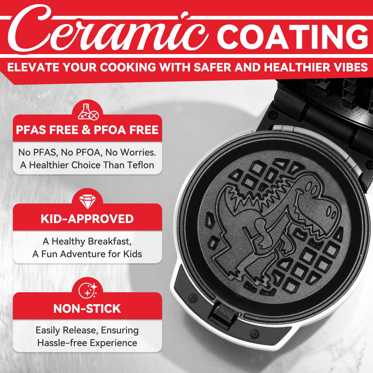 SugarWhisk premium ceramic coating ensures easy release and cleanup.