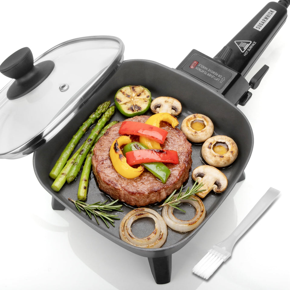 SugarWhisk small electric skillet with lid for even cooking at home