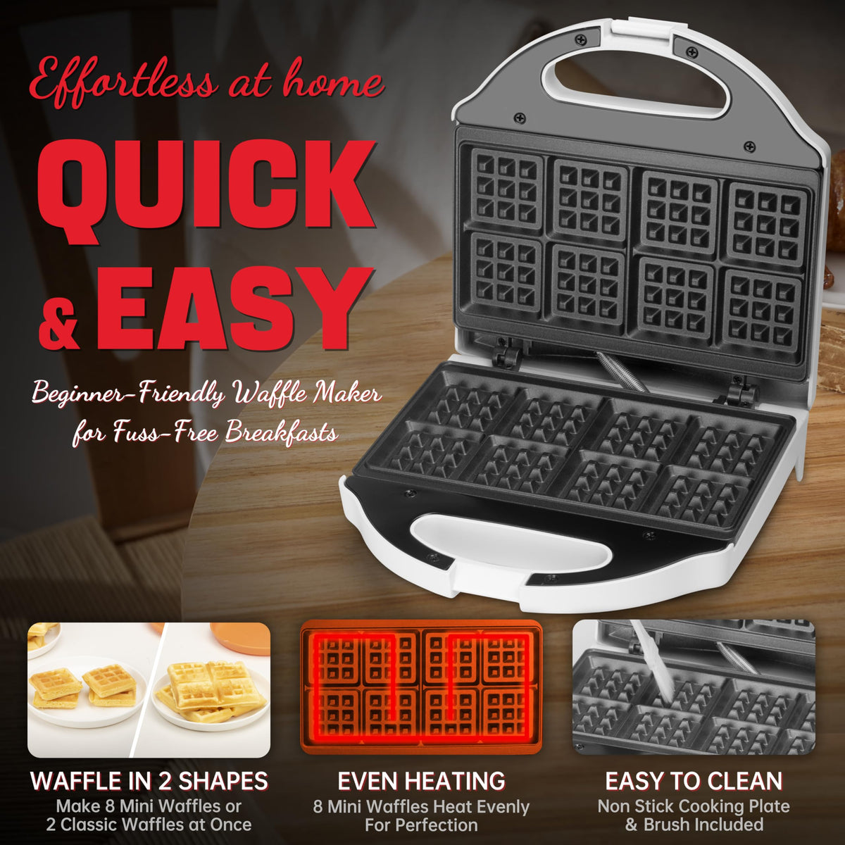 SugarWhisk Square Waffle Maker indicator light signaling preheat status.