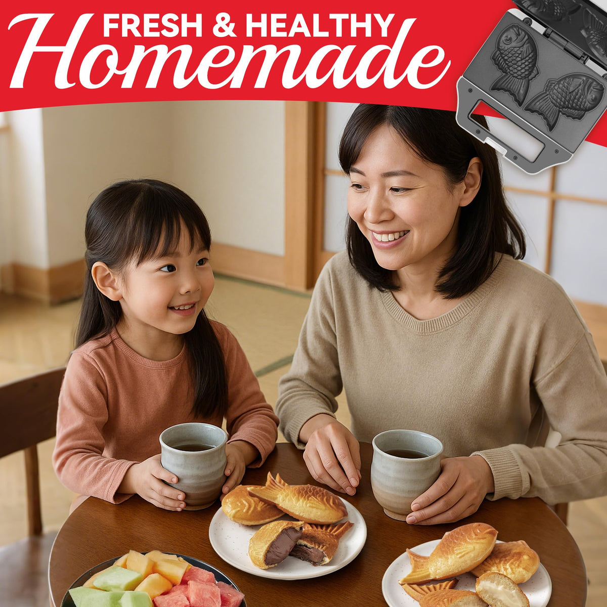 SugarWhisk Taiyaki waffle maker compact design stores neatly