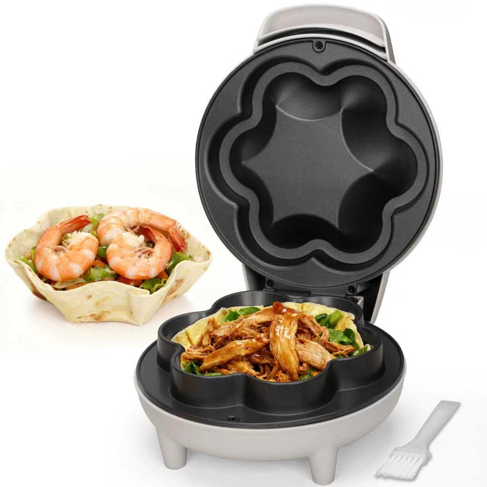 SugarWhisk Tortilla Bowl Maker front view highlights compact design for easy counter storage.