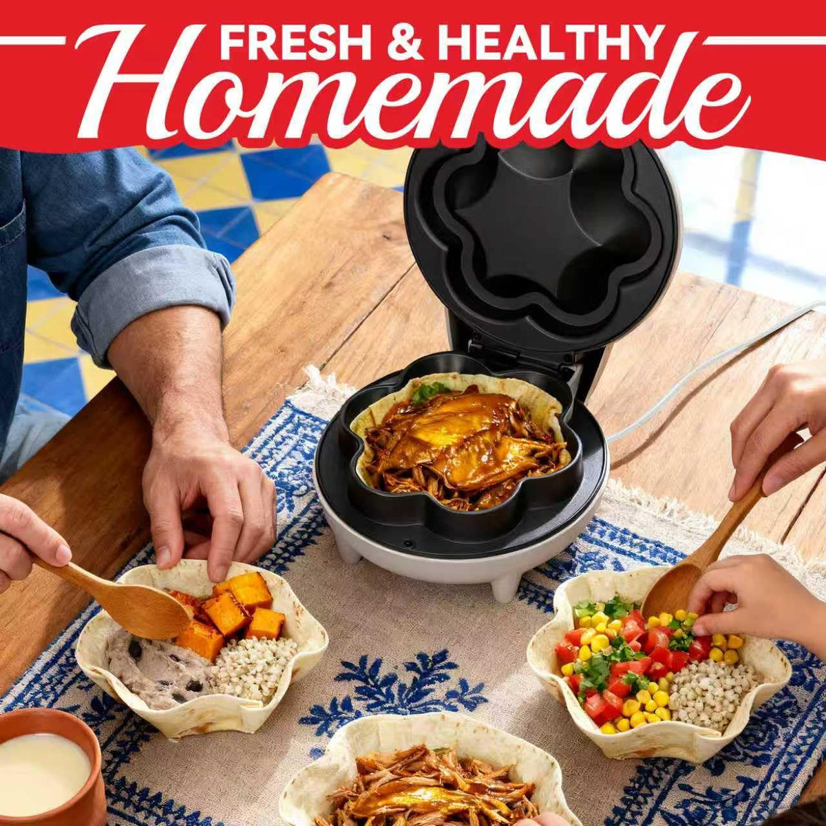 SugarWhisk Tortilla Bowls with fillings show versatile serving ideas.