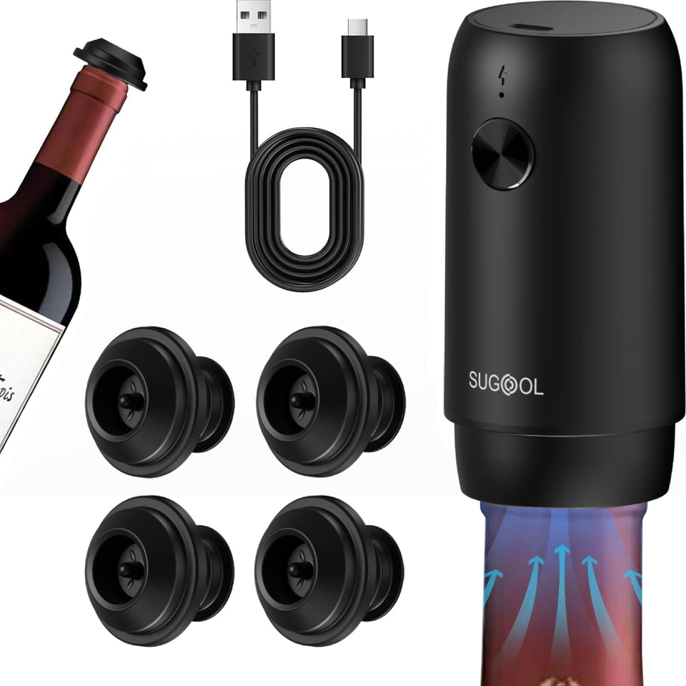 SUGOOL electric wine saver pump preserves bottle freshness after opening