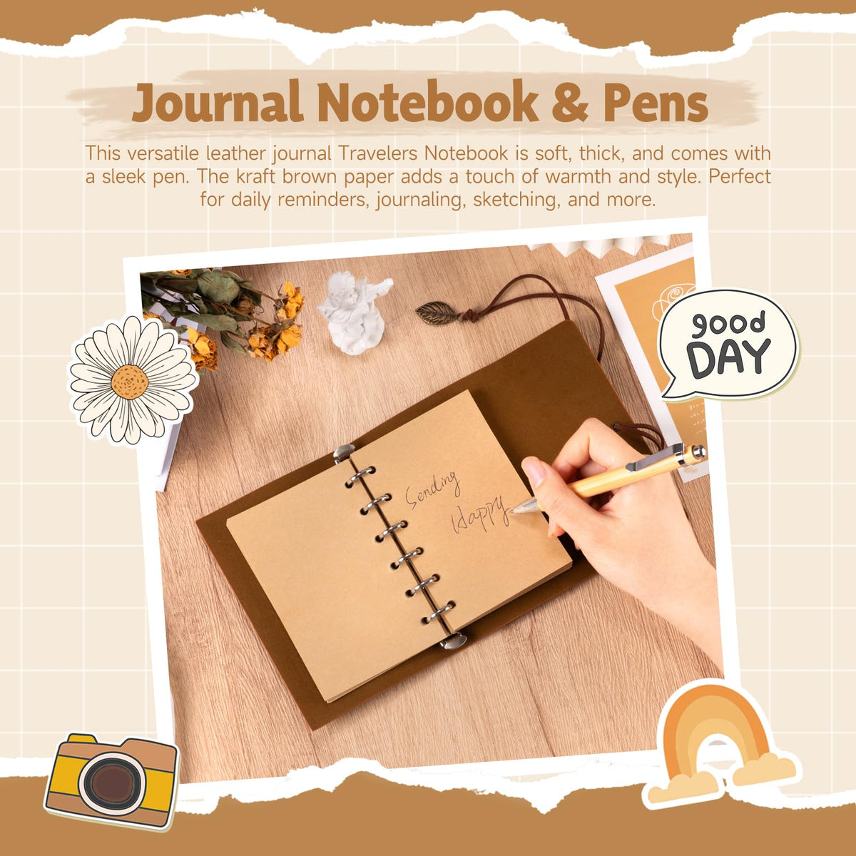 Suhctuptx gift basket leather journal: durable travel notebook for ideas on the go.