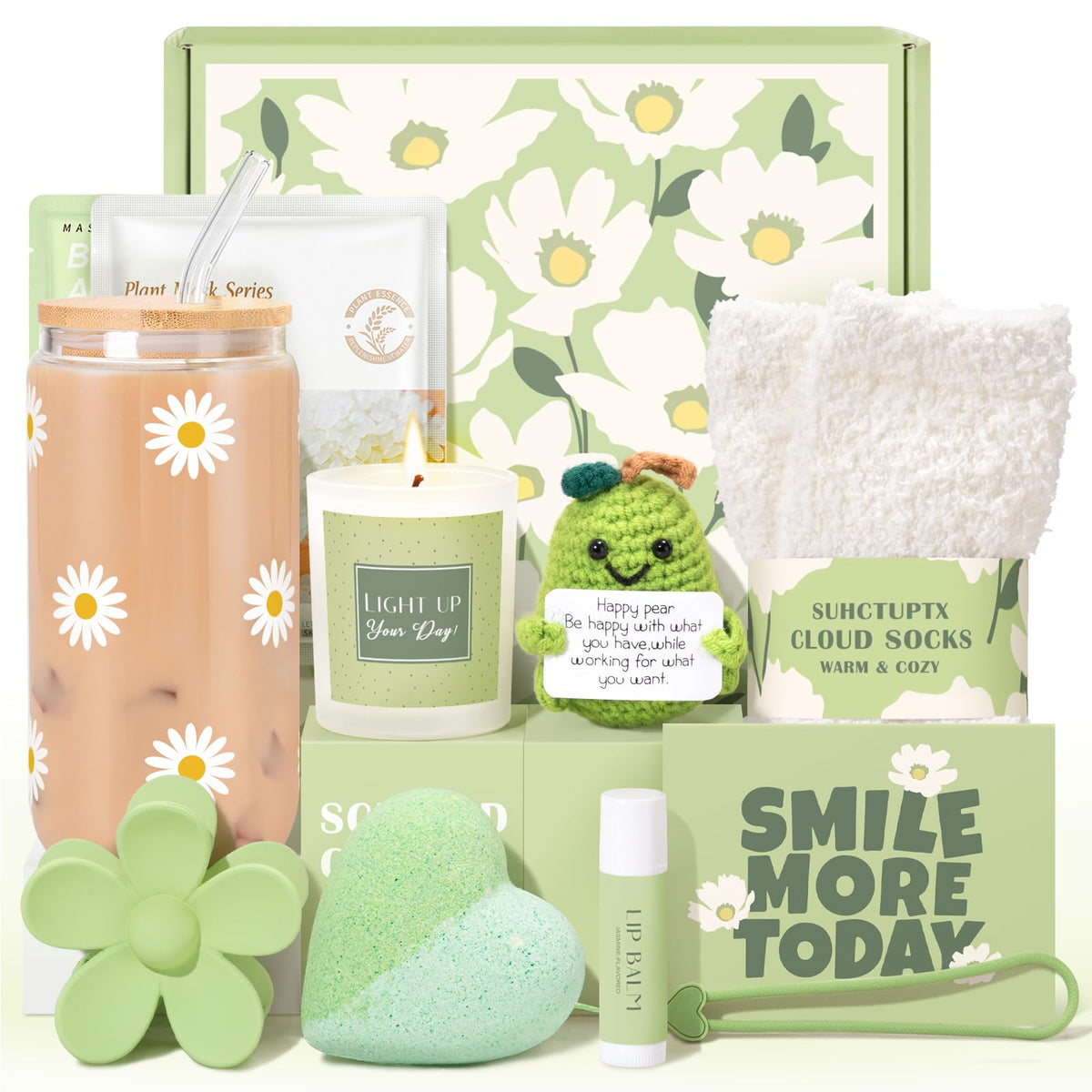 Suhctuptx gift box with daisy aesthetic glass cups, ideal for uplifting birthday celebrations.