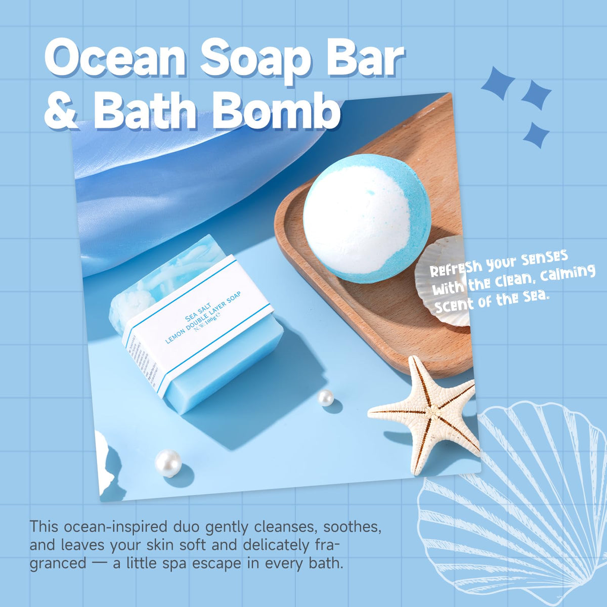 Suhctuptx Ocean Soap Bar nourishes skin with marine fragrances.