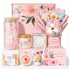 Suhctuptx pink gift box with glass cup for elegant self-care moments.