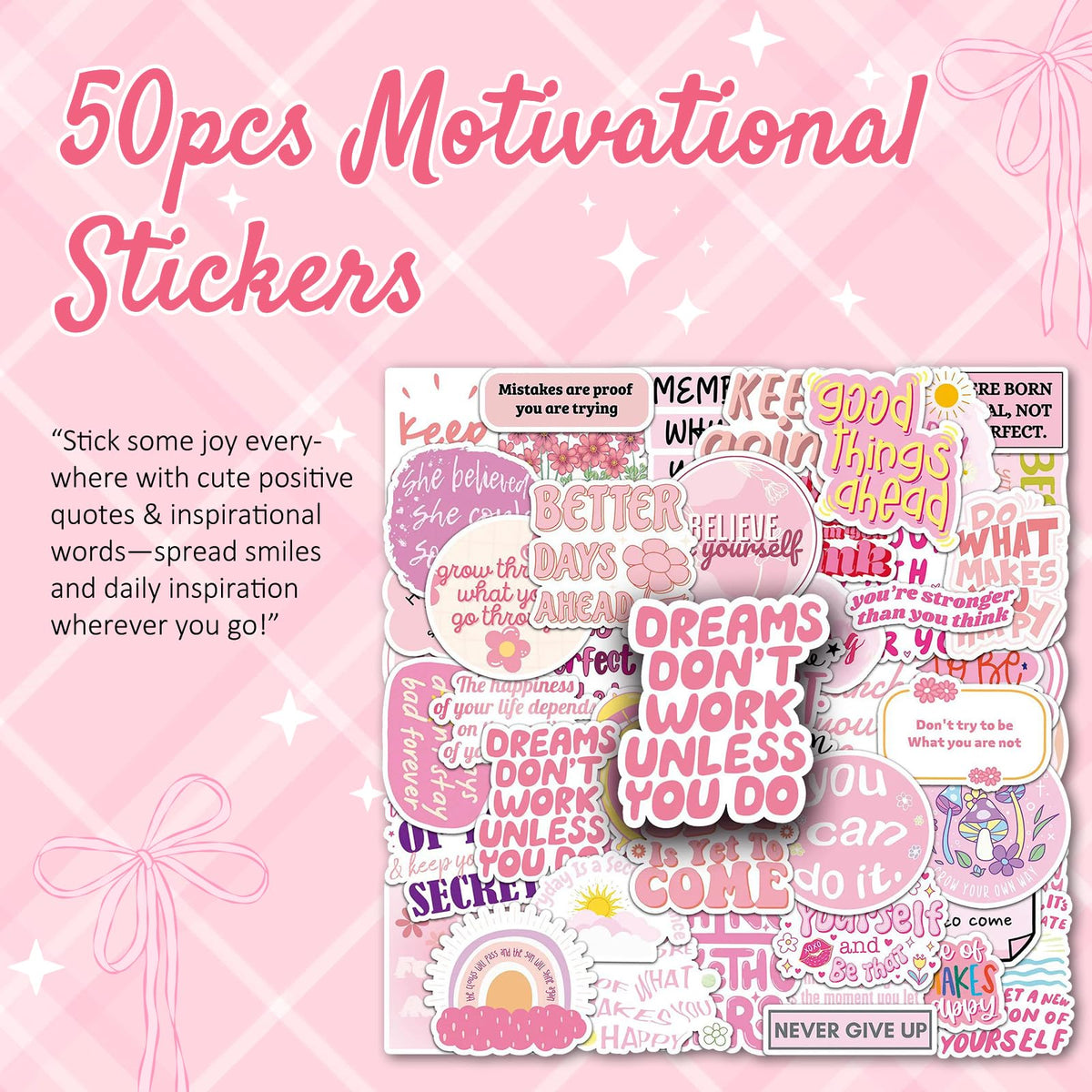 Suhctuptx pink motivational stickers for journaling and notes