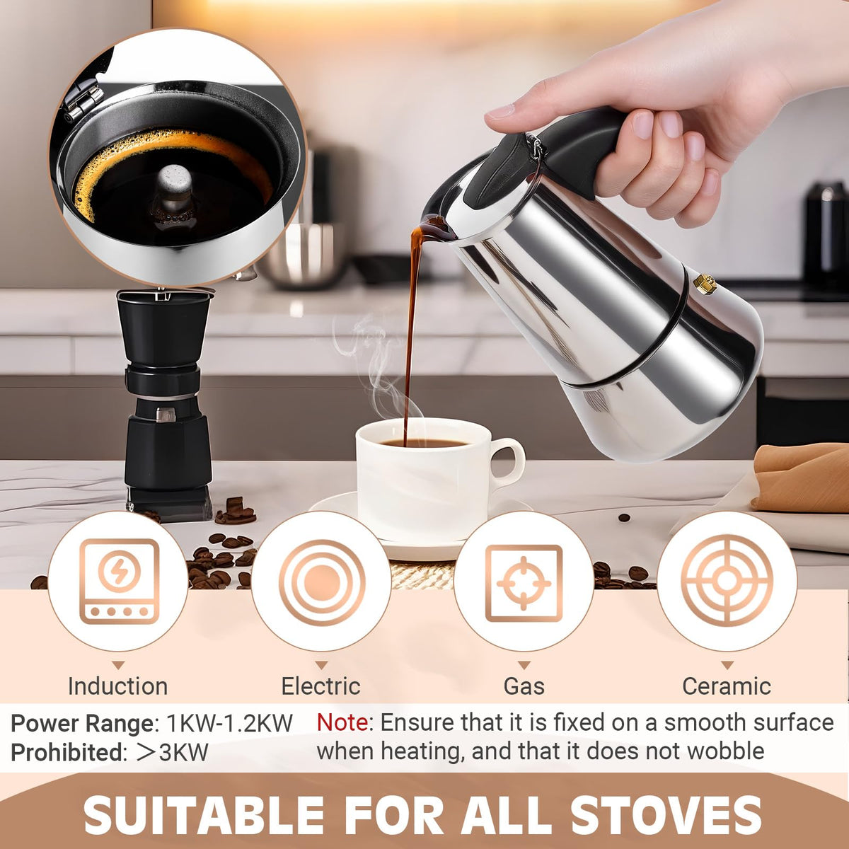 Suiitat Moka Pot induction base photo emphasizes compatibility