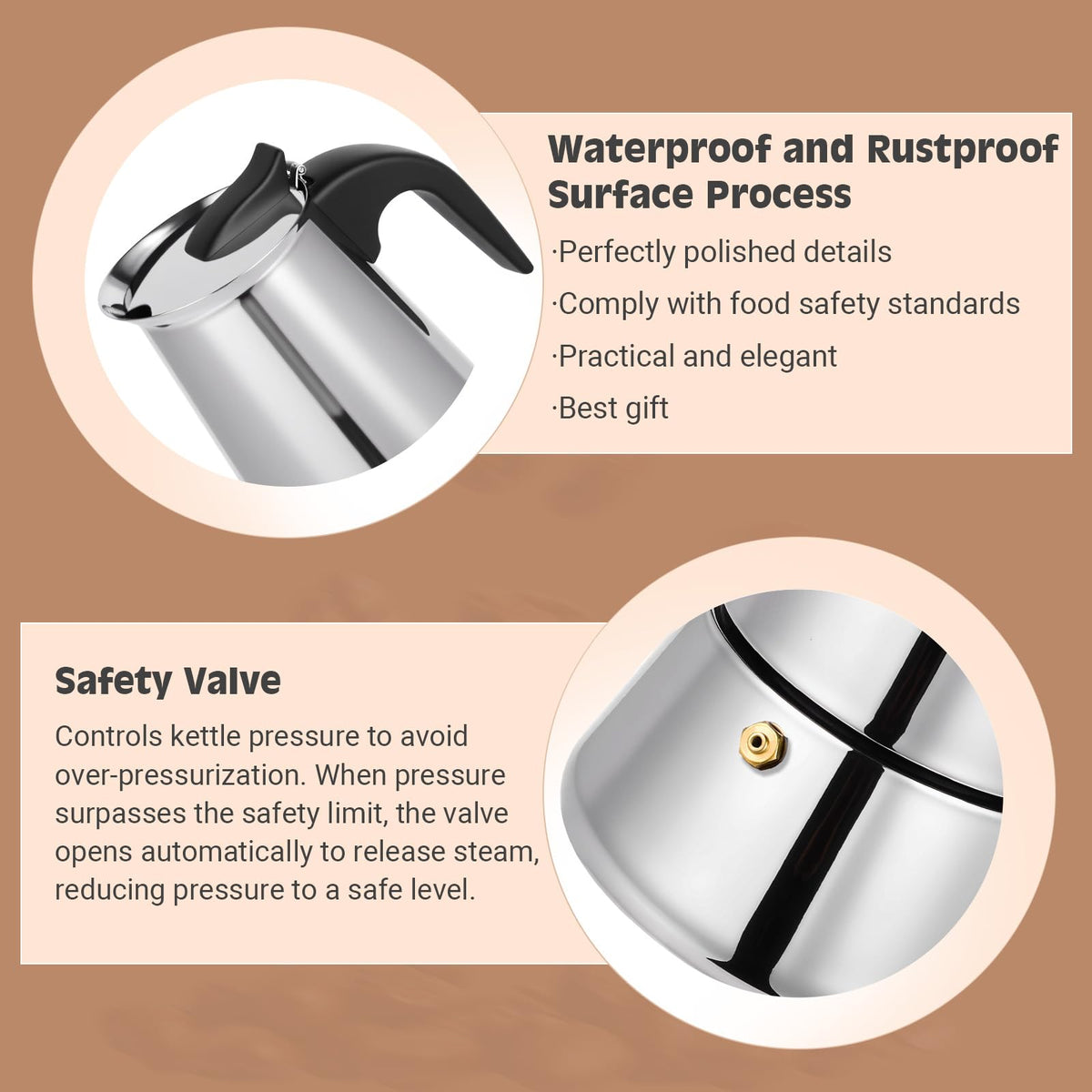 Suiitat Moka Pot steel texture close-up highlights durable coating