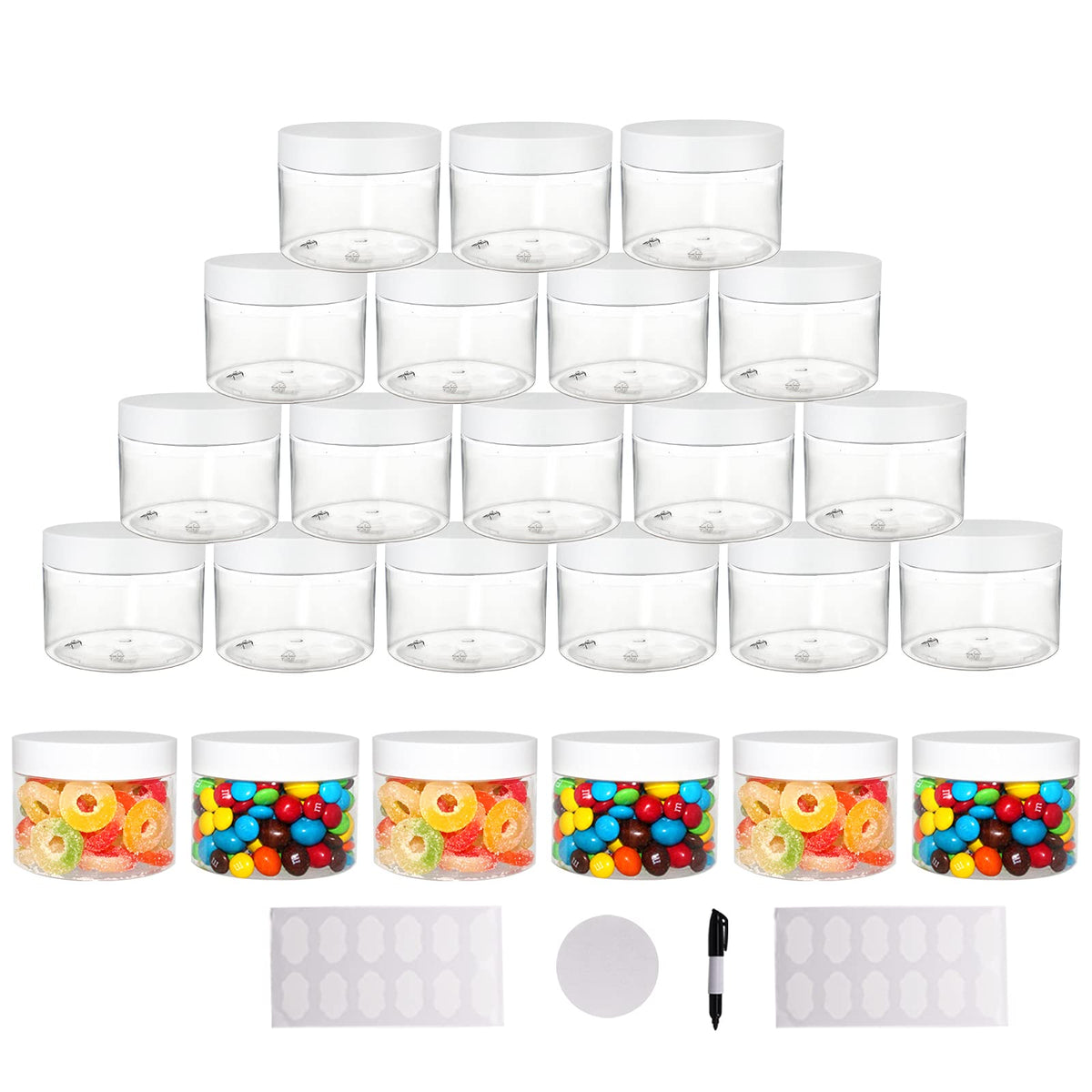 Suituts 24-pack 10oz plastic jars with clear lids for easy content visibility
