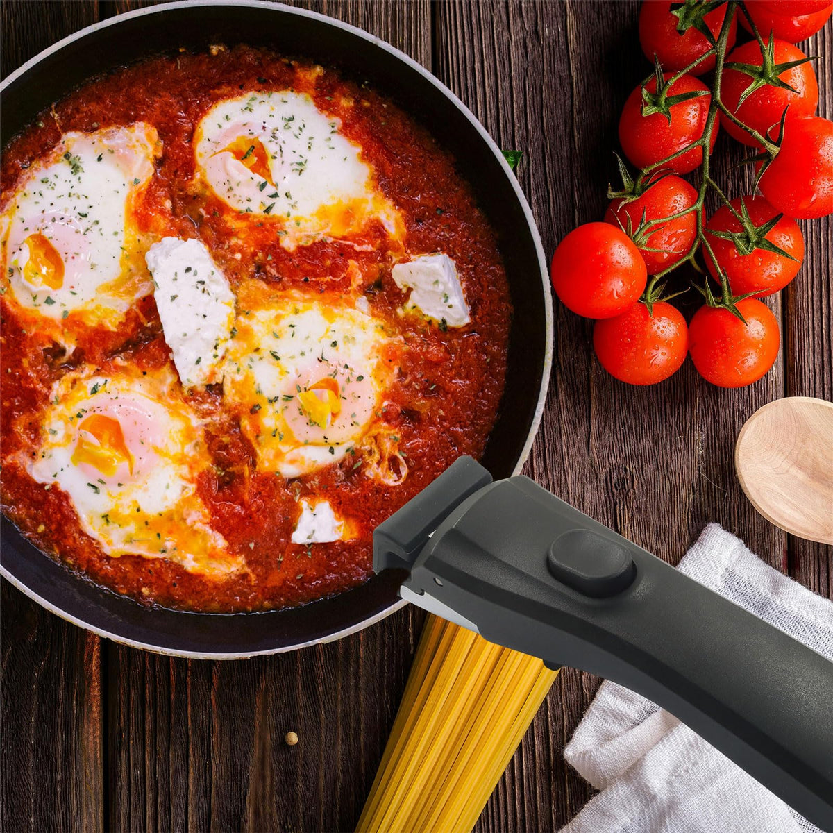 Suiwtin black pot handles finish adds sleek, practical upgrade to cookware.