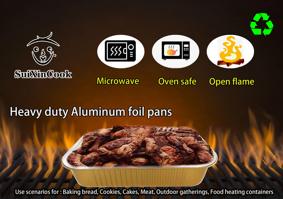 SuiXinCook reusable foil pan with lid ideal for freezer storage and cleanup.