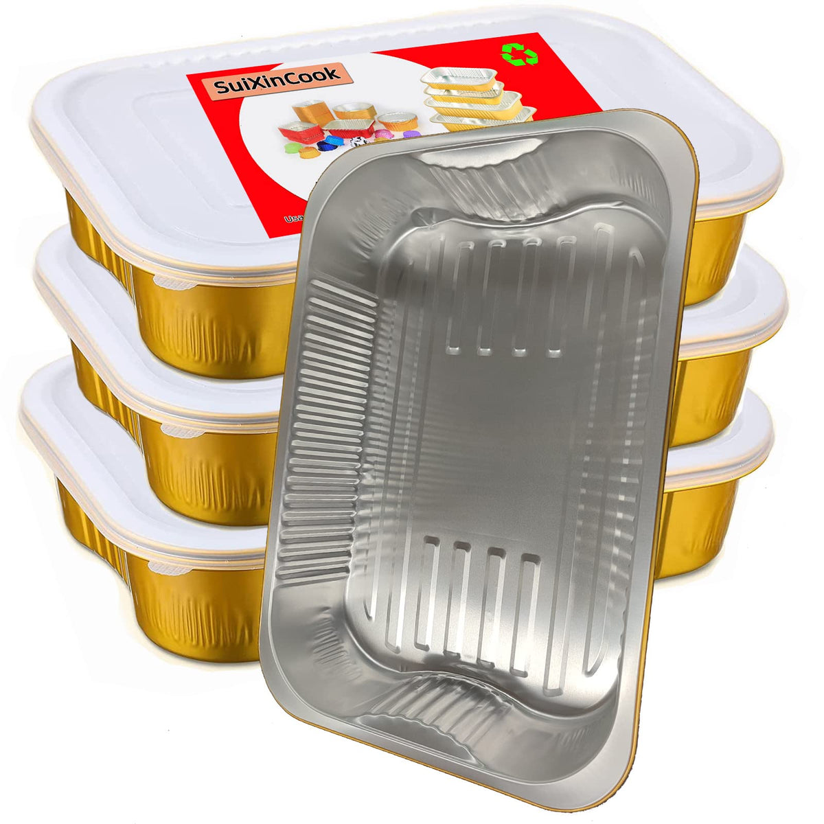 SuiXinCook gold foil pan with lid in 9x13 size for baking and transport.