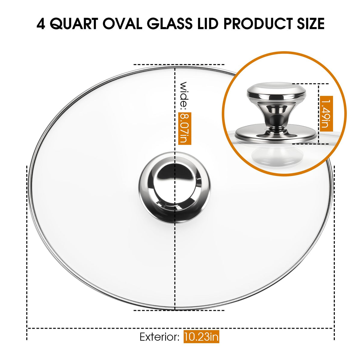 SUKABU 4qt slow cooker lid glass oval stainless steel handle improves safety and grip
