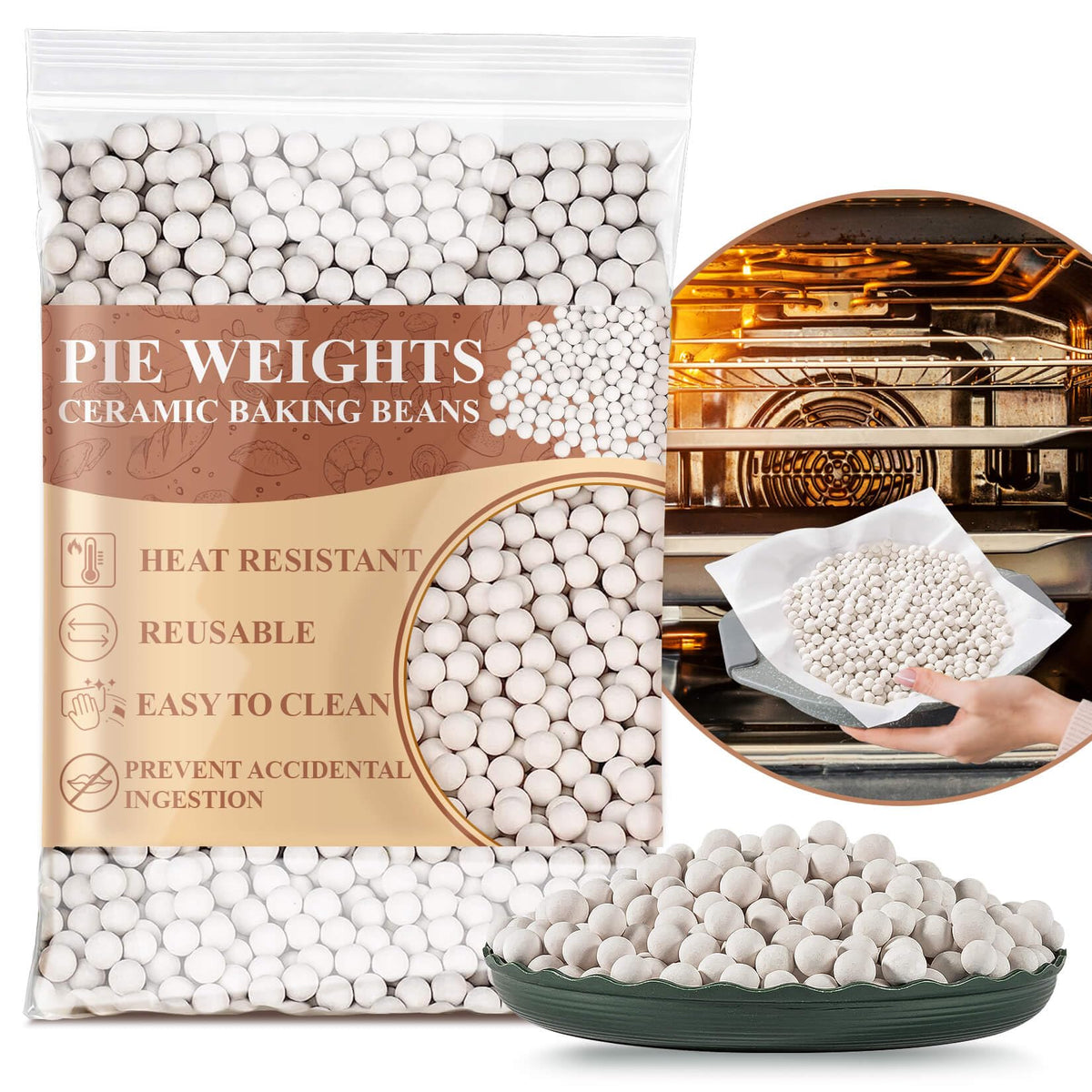 Sukh ceramic round pie weights for an even, flaky crust.
