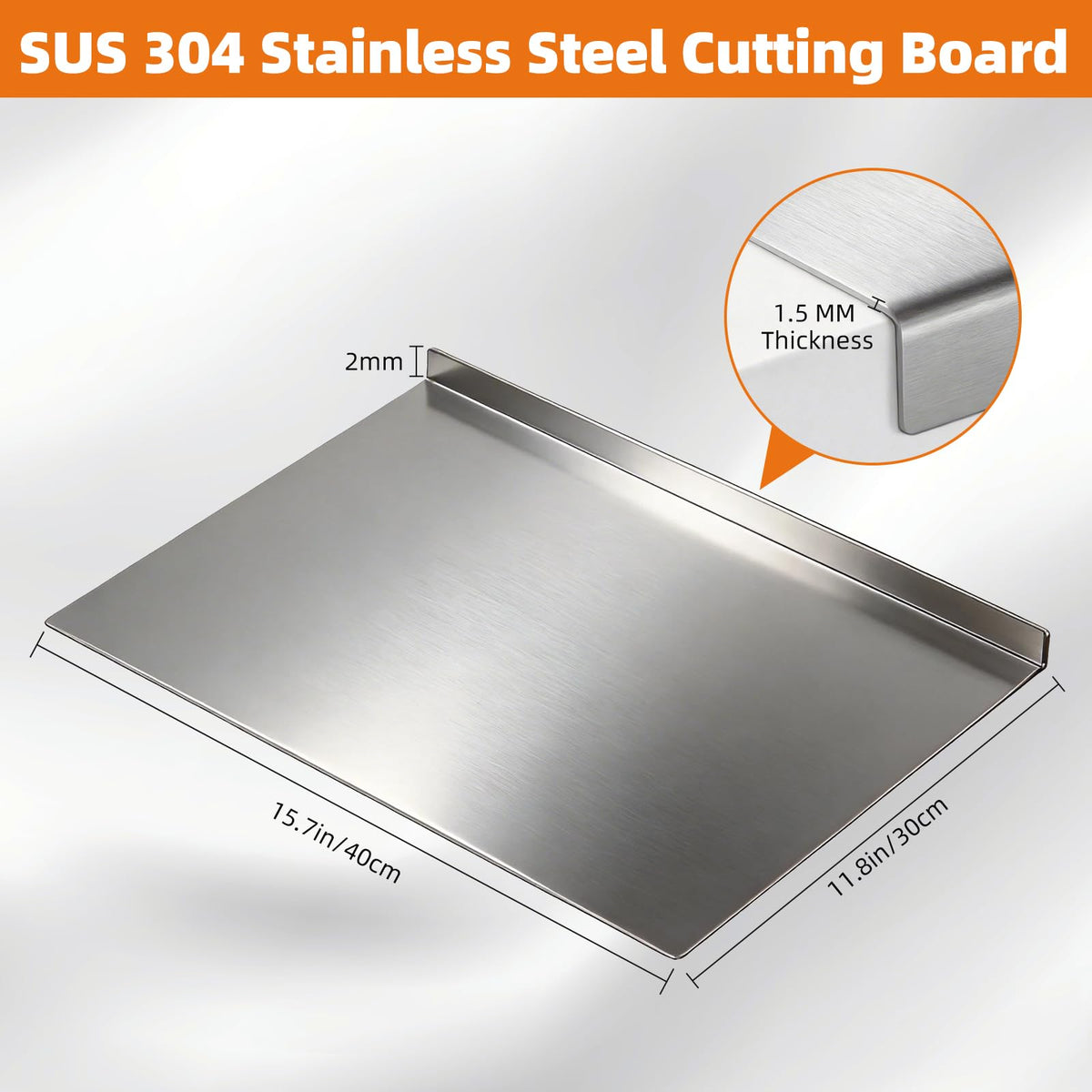 Sukinoonly SUS304 cutting-board side profile highlighting stable lip for steady chopping.
