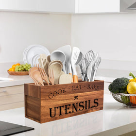 Suli acacia wood case for baking utensils helps keep tools organized