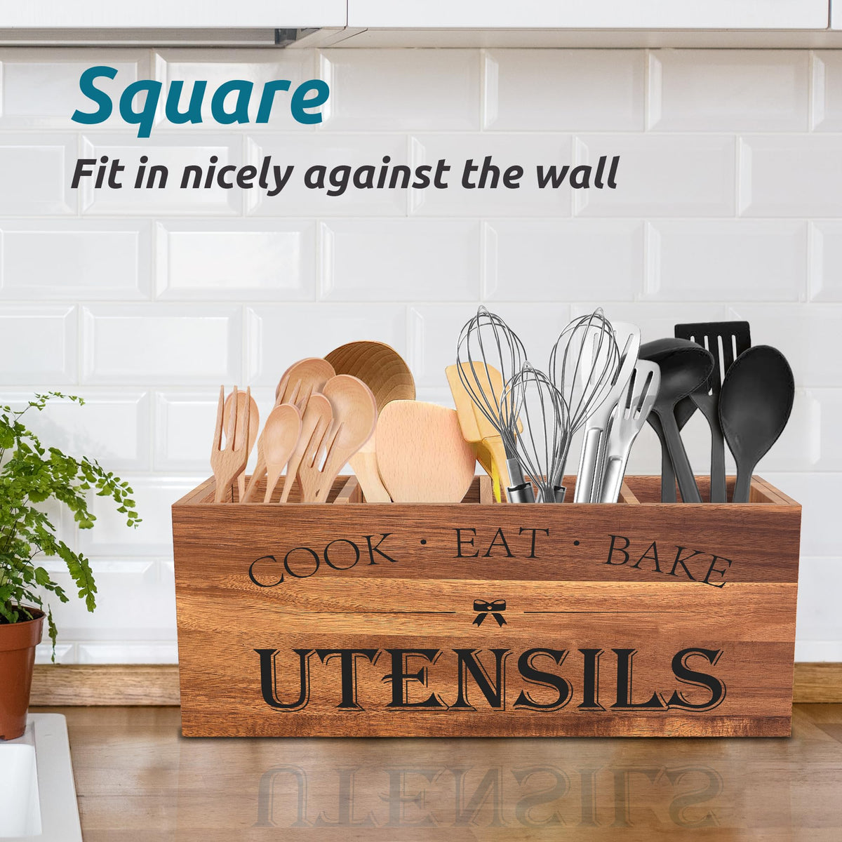 Suli acacia wood utensil holder is durable and built to last for daily use