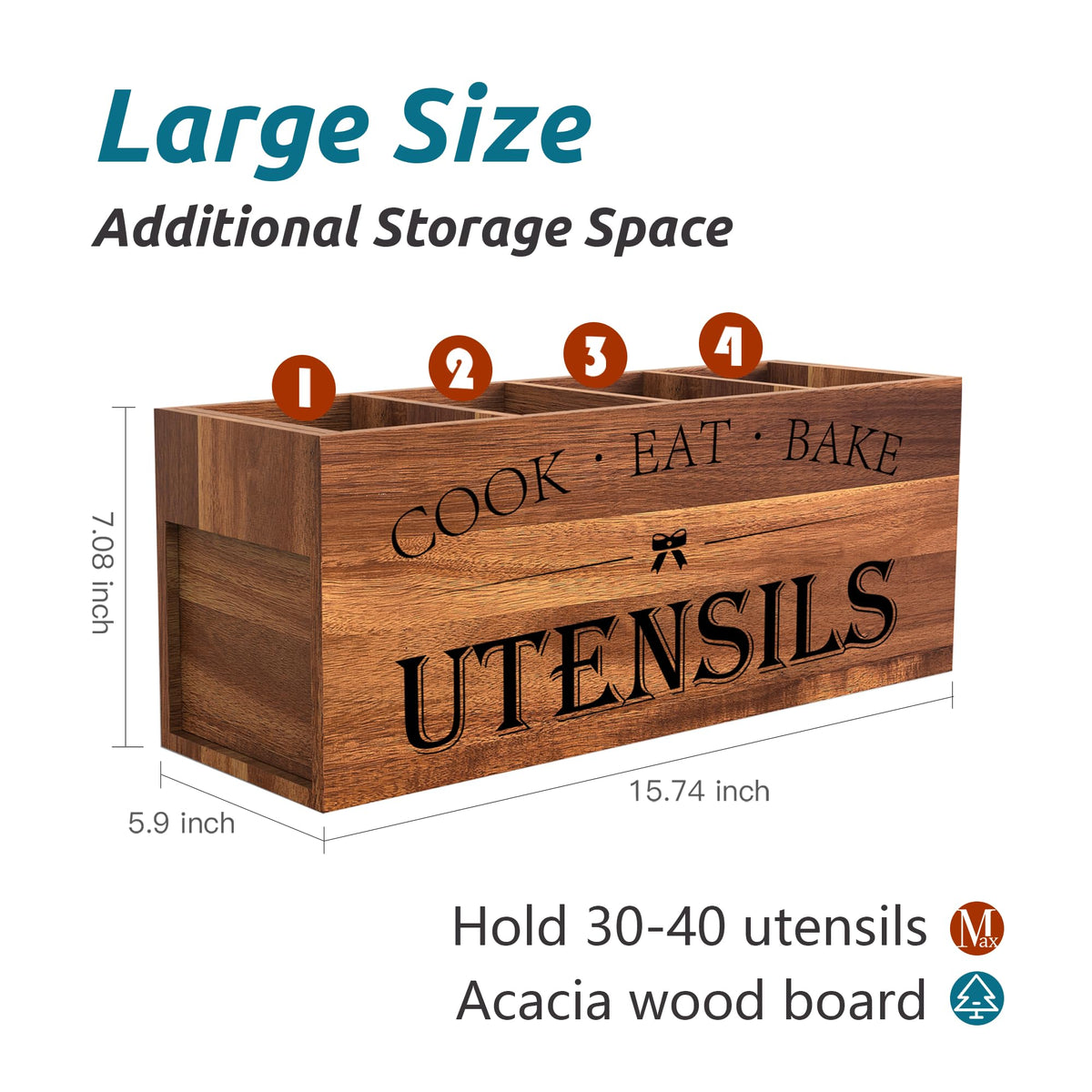 Suli acacia wood utensil organizer with removable divider for easy cleaning