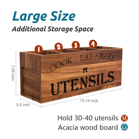 Suli acacia wood utensil organizer with removable divider for easy cleaning