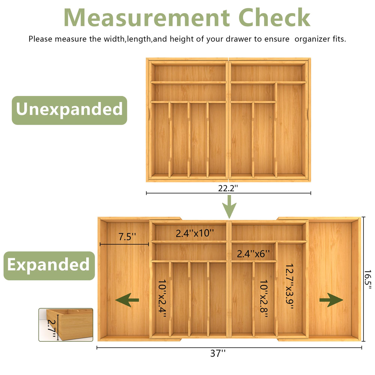 Suli bamboo drawer organizer with layered compartments ideal for forks and spoons