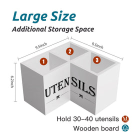 Suli corner utensil caddy sits flush against the wall to save space.