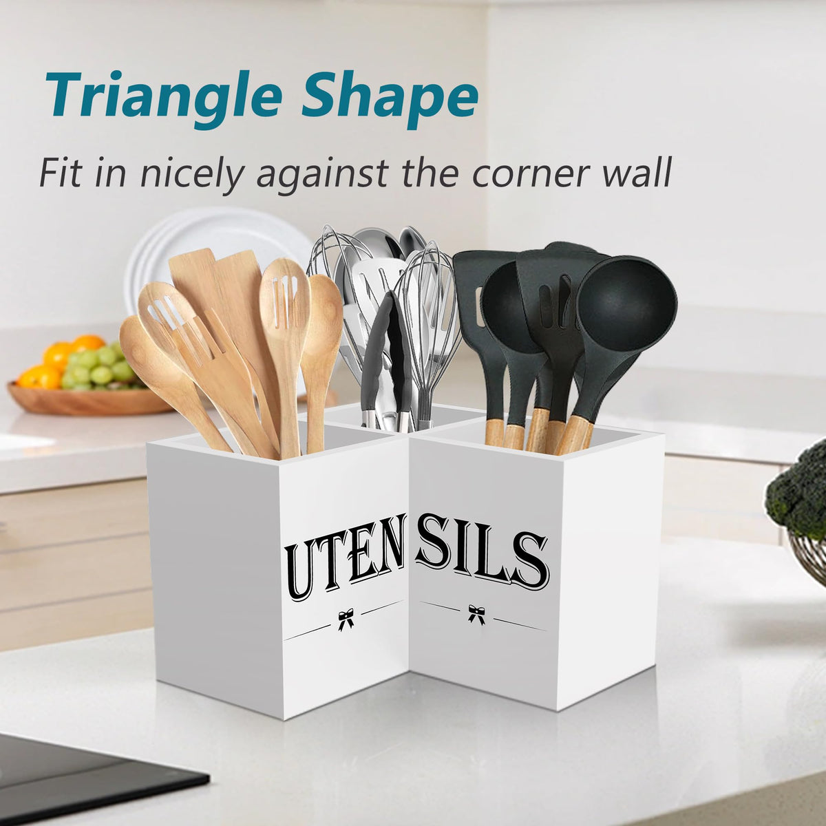 Suli countertop caddy keeps utensils within reach during meal prep.