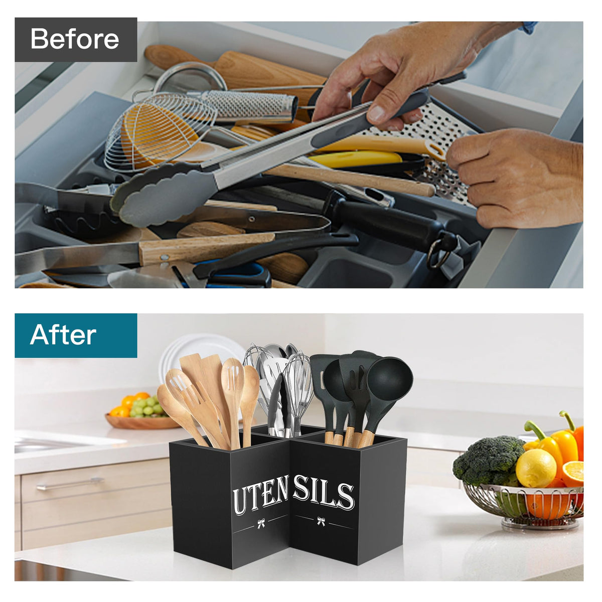 Suli durable wood finish offers long-lasting kitchen organization with natural look.