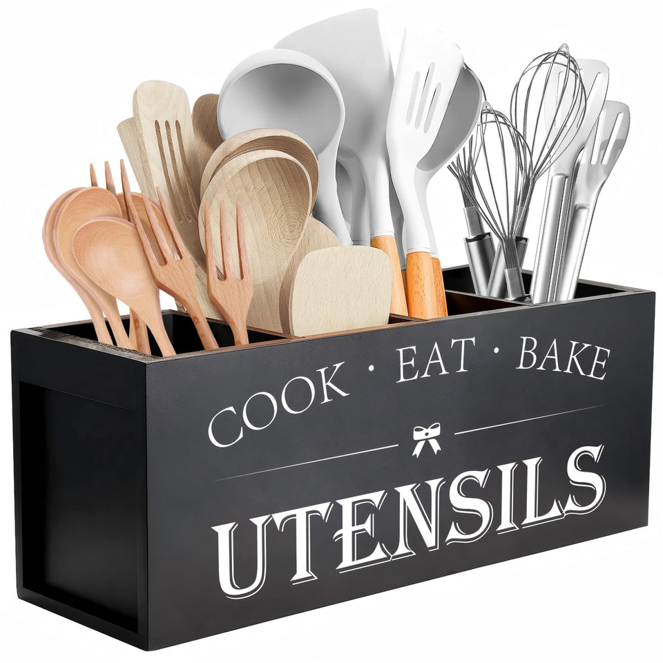 Suli extra large utensil holder front view with four compartments for easy access to tools