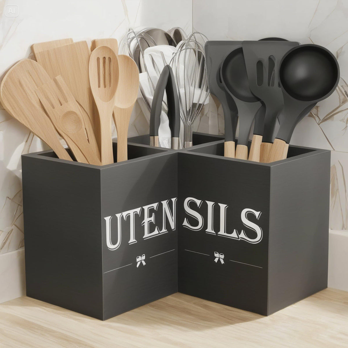 Suli natural wood grain farmhouse decor adds warm rustic charm to kitchen counters.