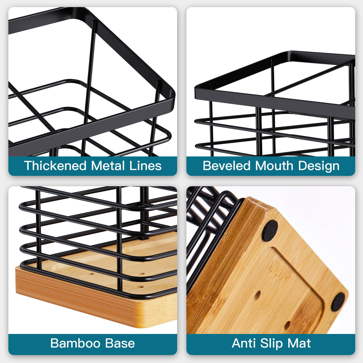 Suli four-compartment design separates spoons, spatulas, chopsticks, and more for easy access.