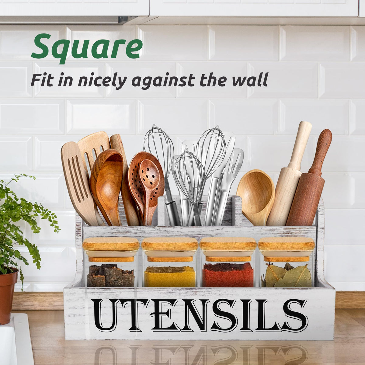 Suli wooden utensil holder adds rustic charm and practicality