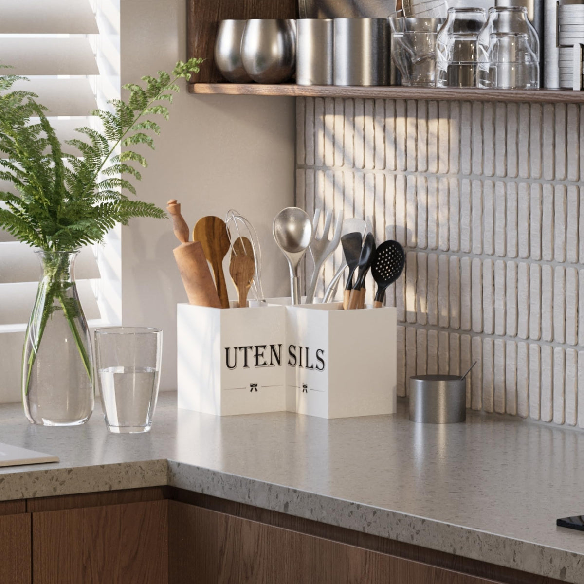 Suli triangle shaped holder fits kitchen corners for efficient storage.