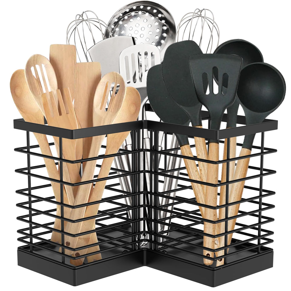 Suli utensil holder with three compartments for organized countertop storage