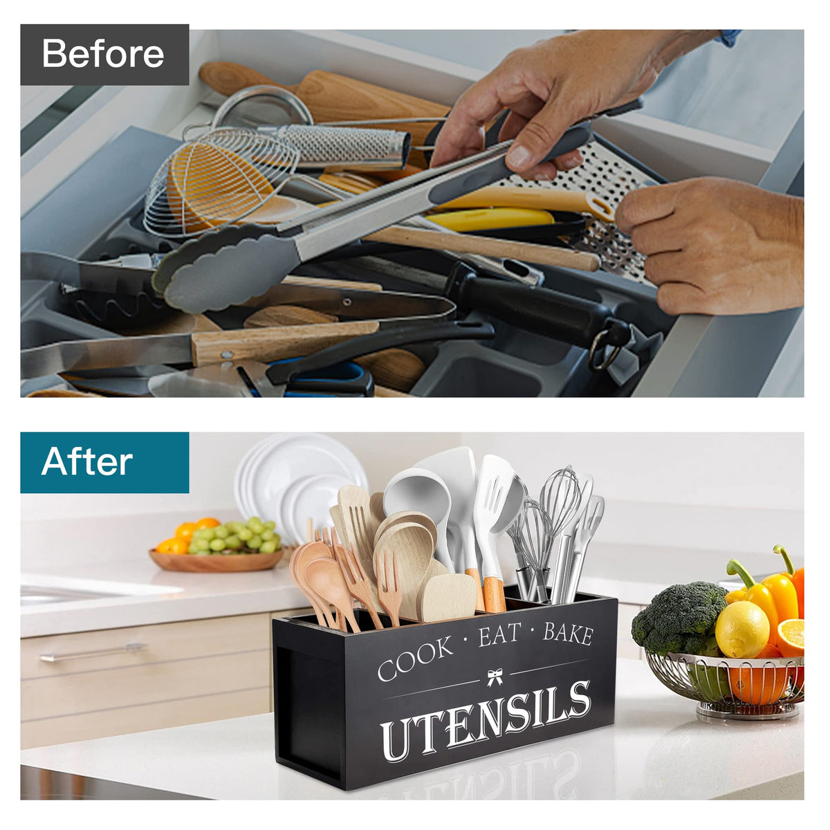 Suli utensil holder with removable divider for easy cleaning after cooking